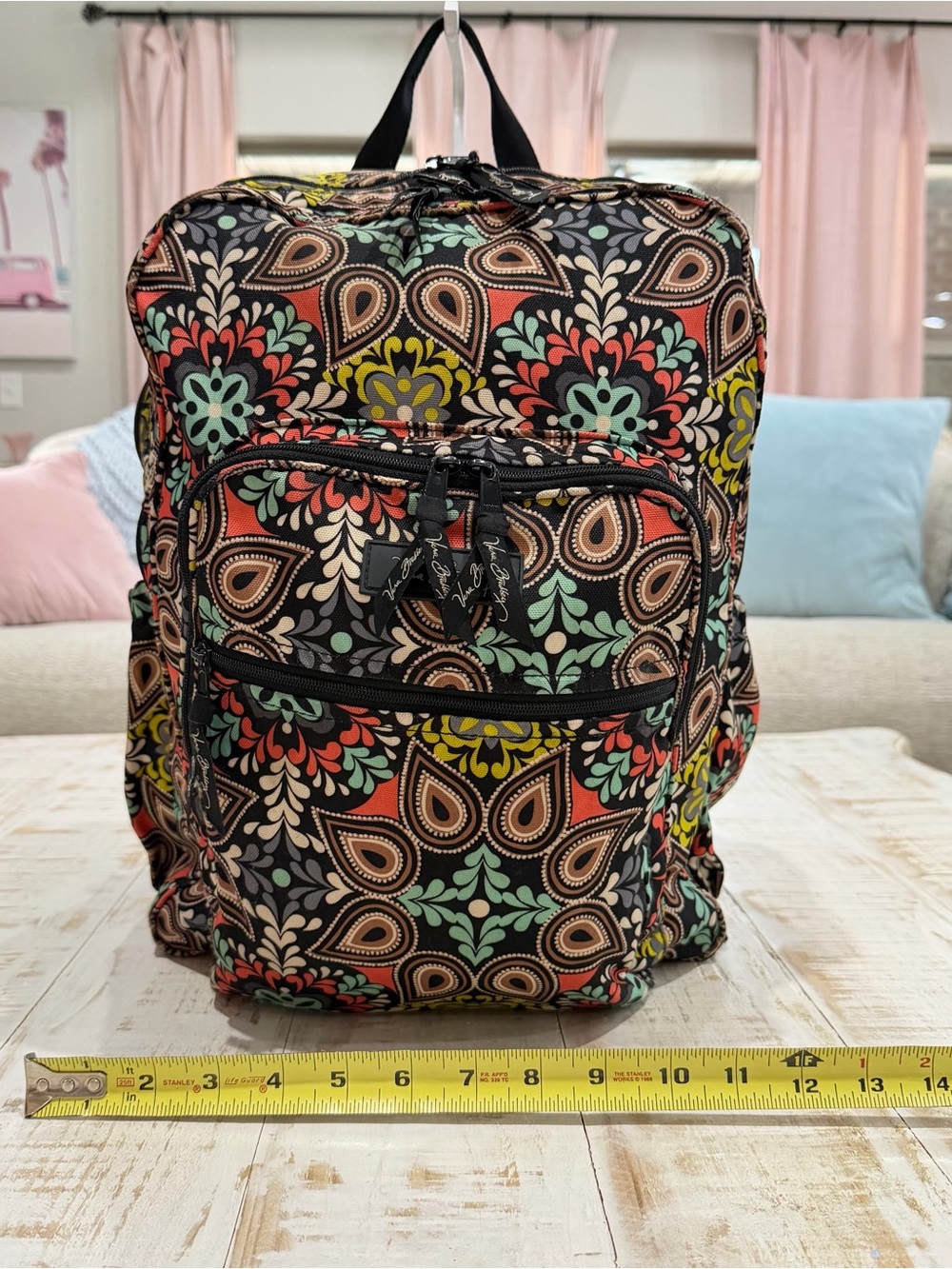 Vera Bradley Lighten Up Campus Laptop Backpack in "Sierra" Tan Teal Mint Orange